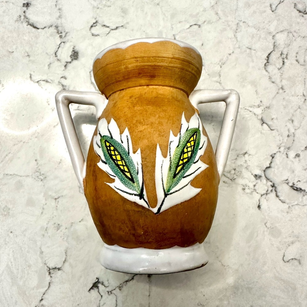 COPY - Vintage Nouveau Two Handles Vase Hand Painted Italy Ear of Corn 110/13